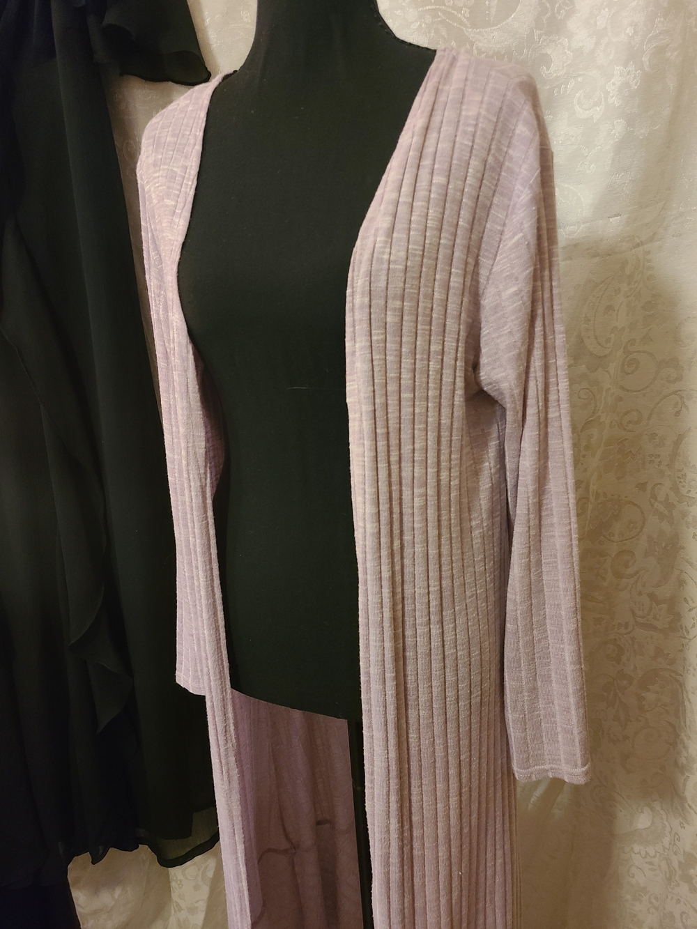 Lisa Rinna Collection Lavender Ribbed Long Open-Front Cardigan - Picture 3 of 7